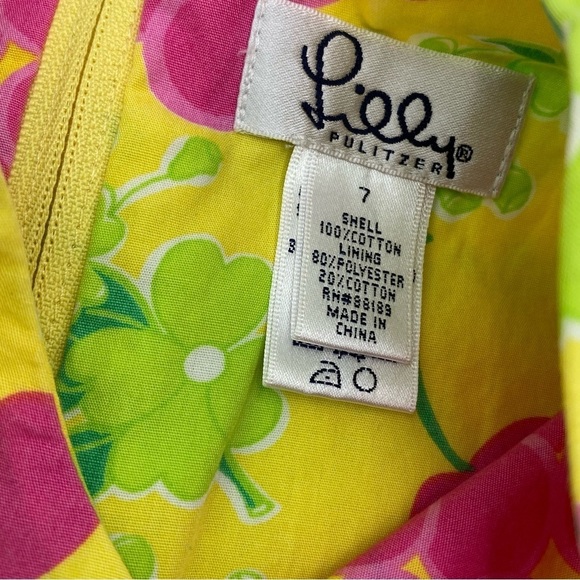 Lilly Pulitzer Girls Yellow & Pink Cotton Fruit & Flowers Dress- 7 - Picture 3 of 5